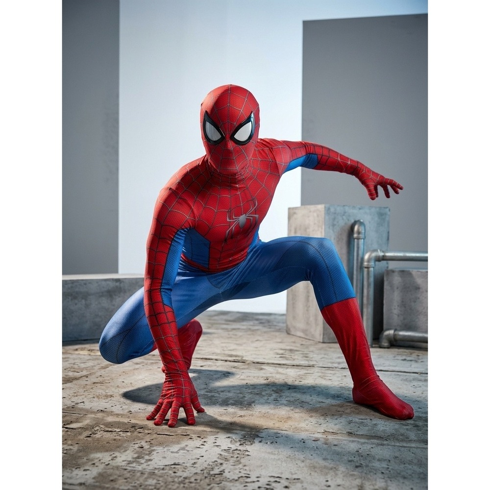 SpiderMan Men Costume Marvel Cosplay Body Suit with Mask Red Blue Size L/180cm